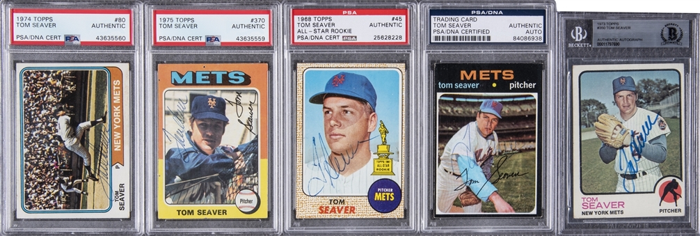 1968-75 Topps Tom Seaver Signed Collection (5) - PSA/DNA and Beckett